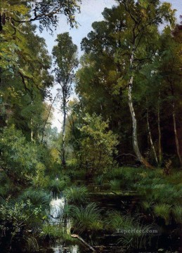 three women at the table by the lamp Painting - overgrown pond at the edge of the forest siverskaya 1883 classical landscape Ivan Ivanovich